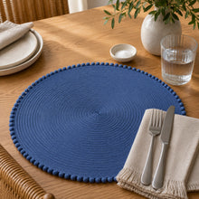 Load image into Gallery viewer, Dainty Home Pom Pom 15" Round Woven Placemats Set of 6 - Durable, Reversible & Non-Slip Table Mats