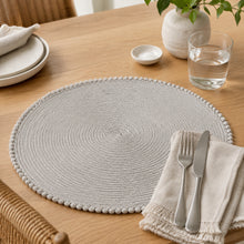 Load image into Gallery viewer, Dainty Home Pom Pom 15" Round Woven Placemats Set of 6 - Durable, Reversible & Non-Slip Table Mats