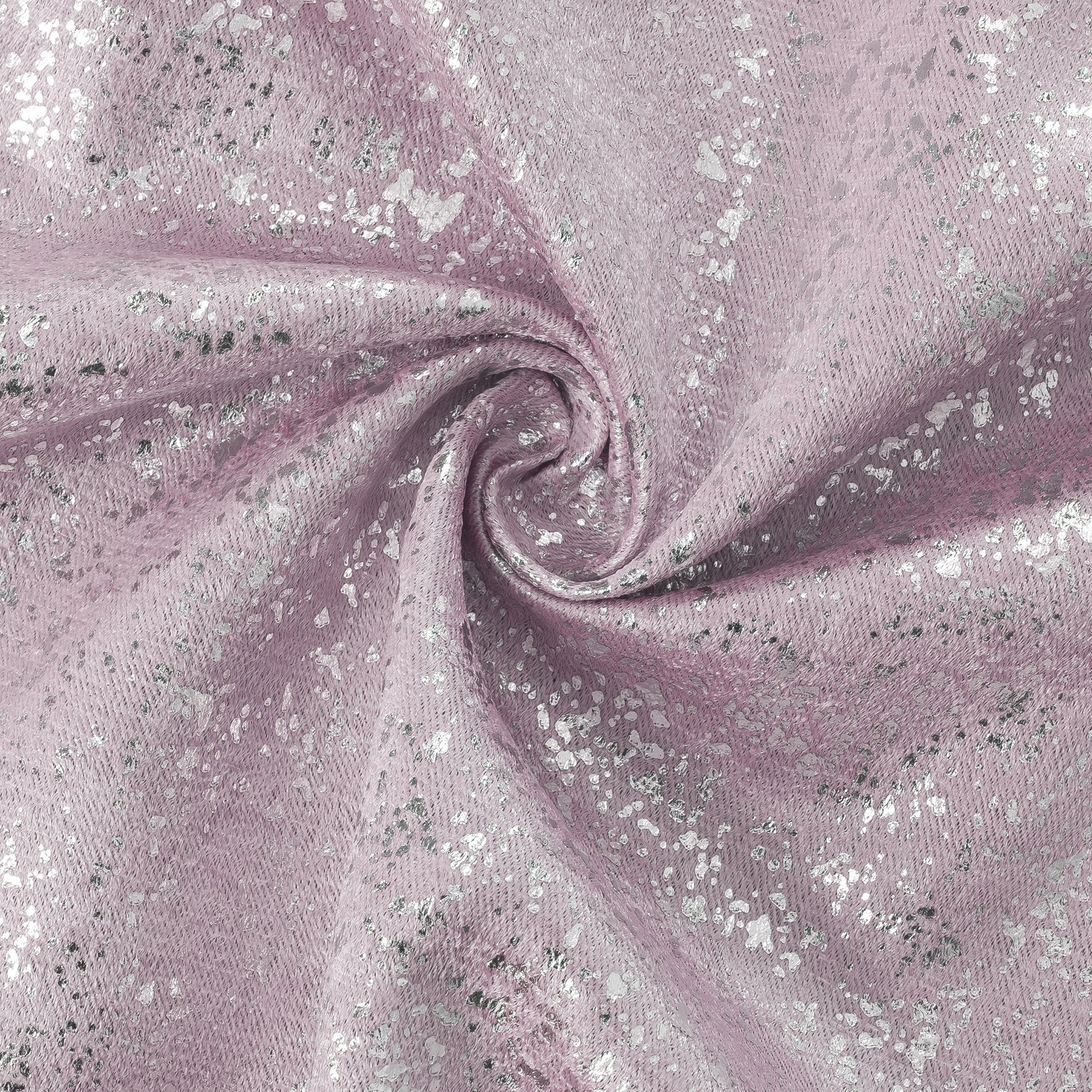 Pink fabric with silver glitter in a swirl pattern