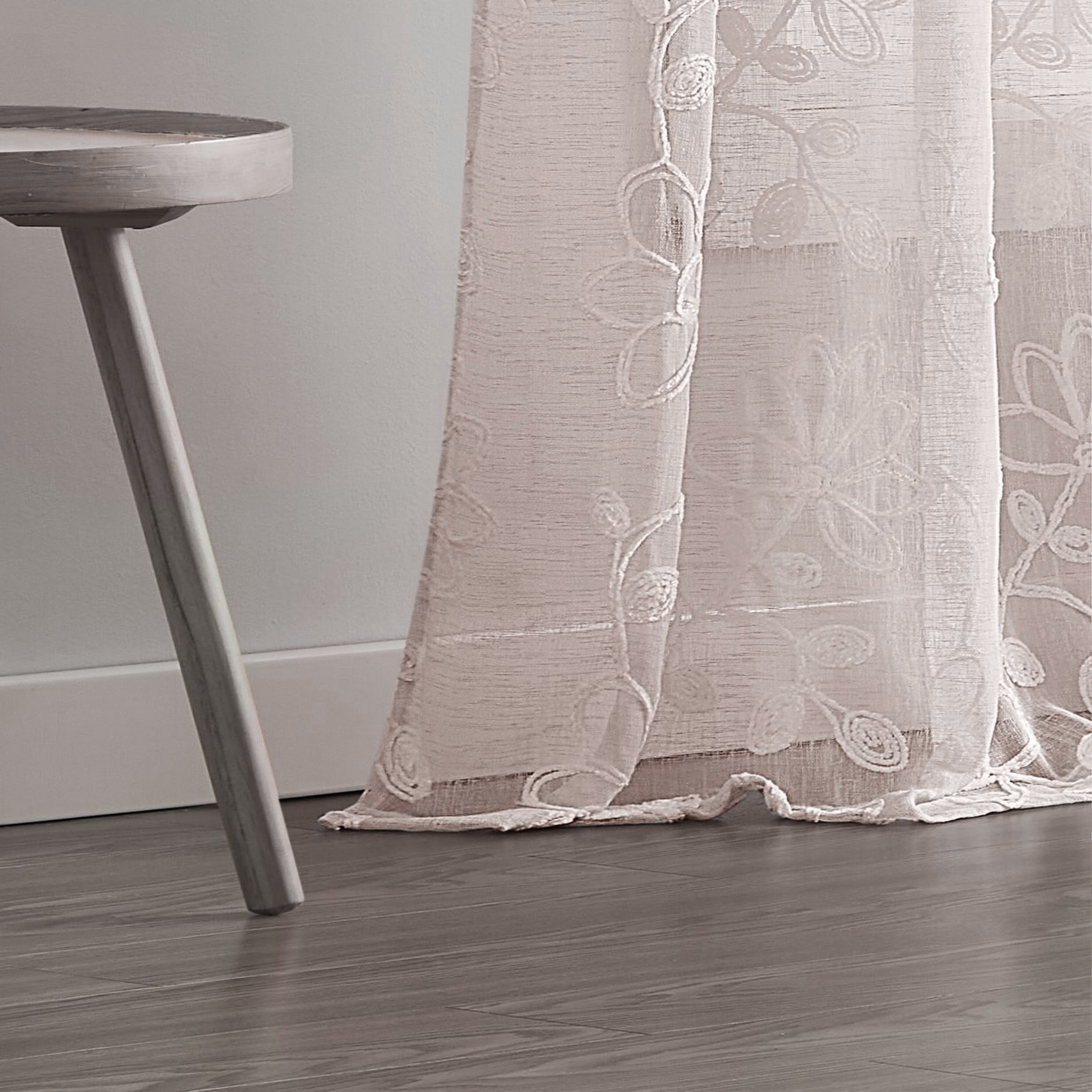 Dainty Home Rita Linen Look Boho Solid Fabric With 3D Floral Chenille Embroidery Light Filtering Grommet Panel Pair