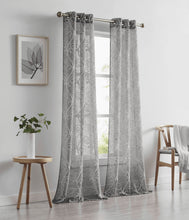 Load image into Gallery viewer, Dainty Home Stella Linen Look Boho Solid Fabric With 3D Floral Chenille Embroidery Light Filtering Grommet Panel Pair