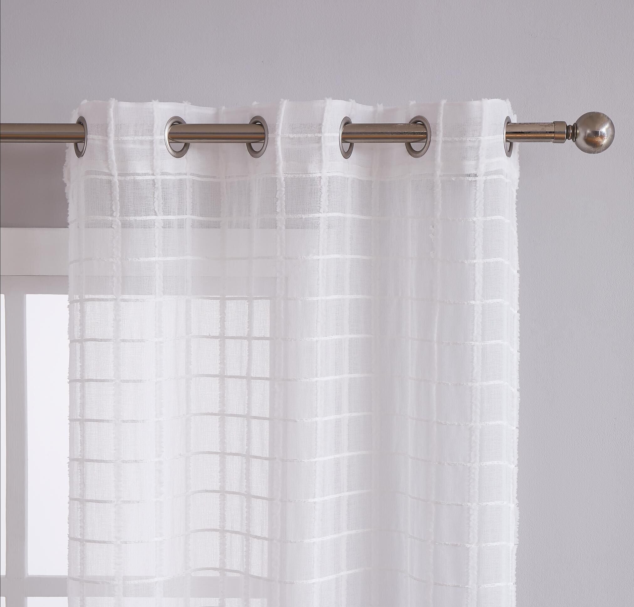 Dainty Home Kelly Boho 3D Chenille Embroidered Geometric Pattern Linen Look Light Filtering Grommet Panel Pair