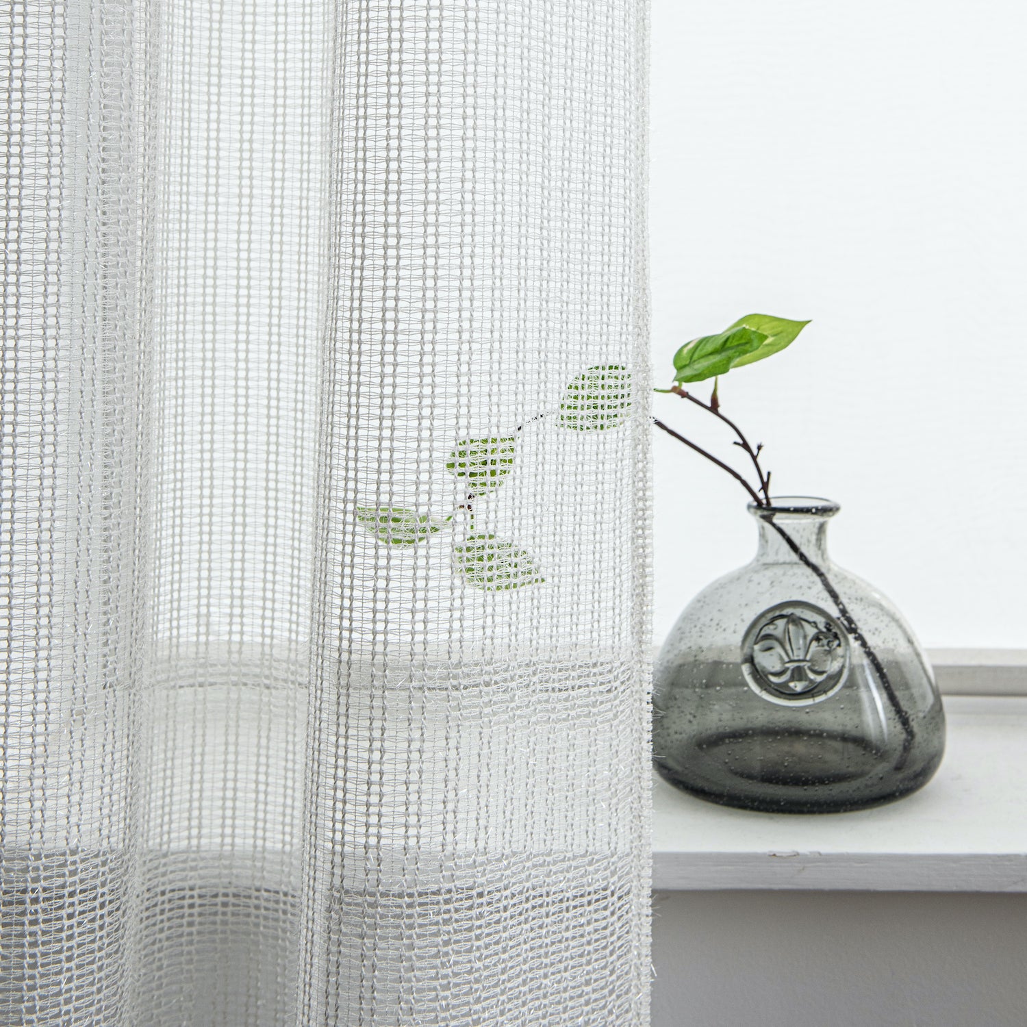 Dainty Home Krystal 3D Mesh Textured Threaded Lurex Designed Sheer Grommet Panel Pair