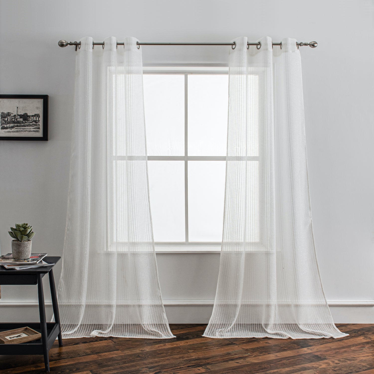 Dainty Home Krystal 3D Mesh Textured Threaded Lurex Designed Sheer Grommet Panel Pair