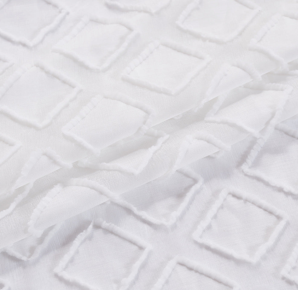 Dainty Home Katie Semi Sheer Linen Look Light Filtering Panel Pair With 3D Diamond Geometric Chenille Embroidery