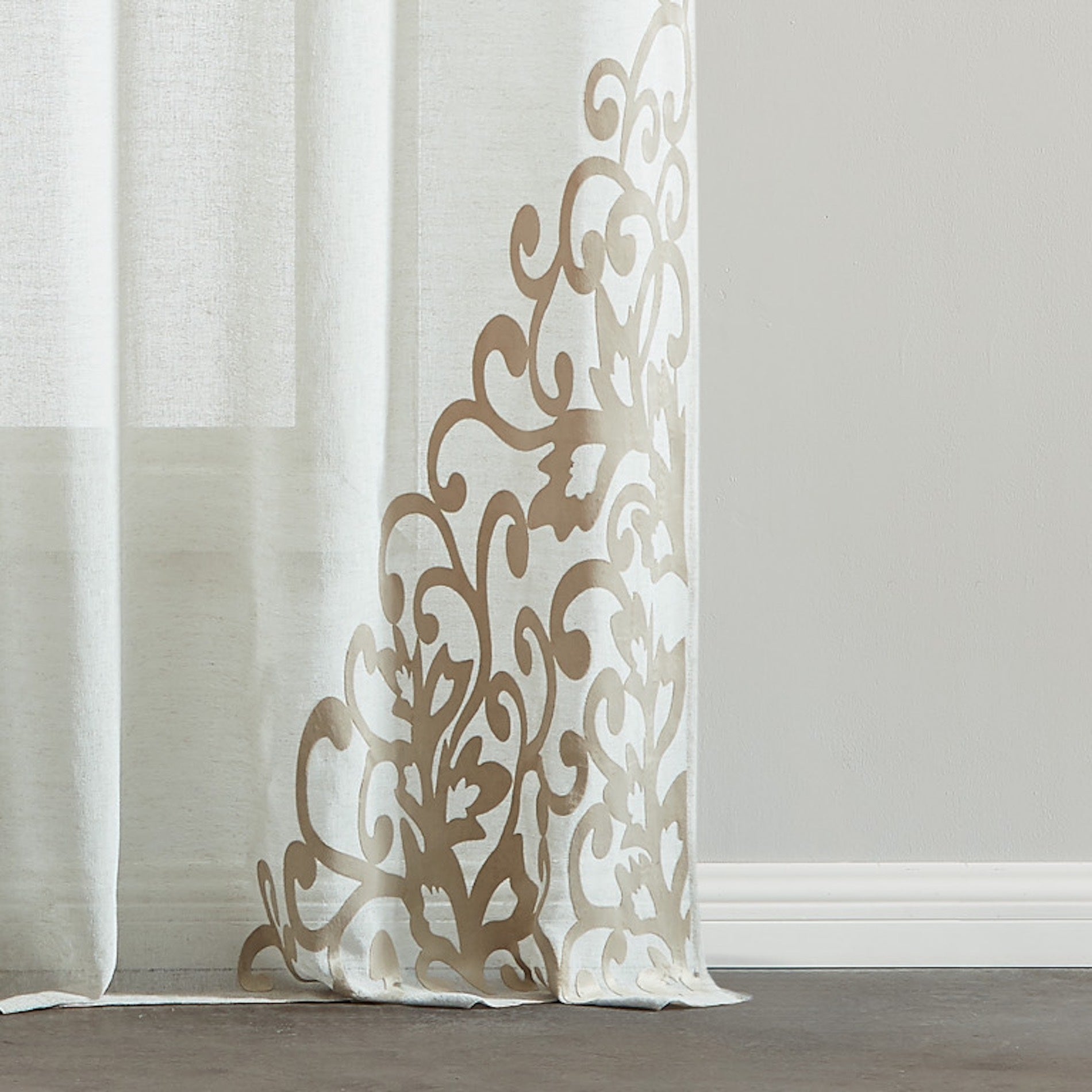 Dainty Home Natalie Boho 3D Velvet Scroll Design Appliqué Linen Look Light Filtering Grommet Panel Pair