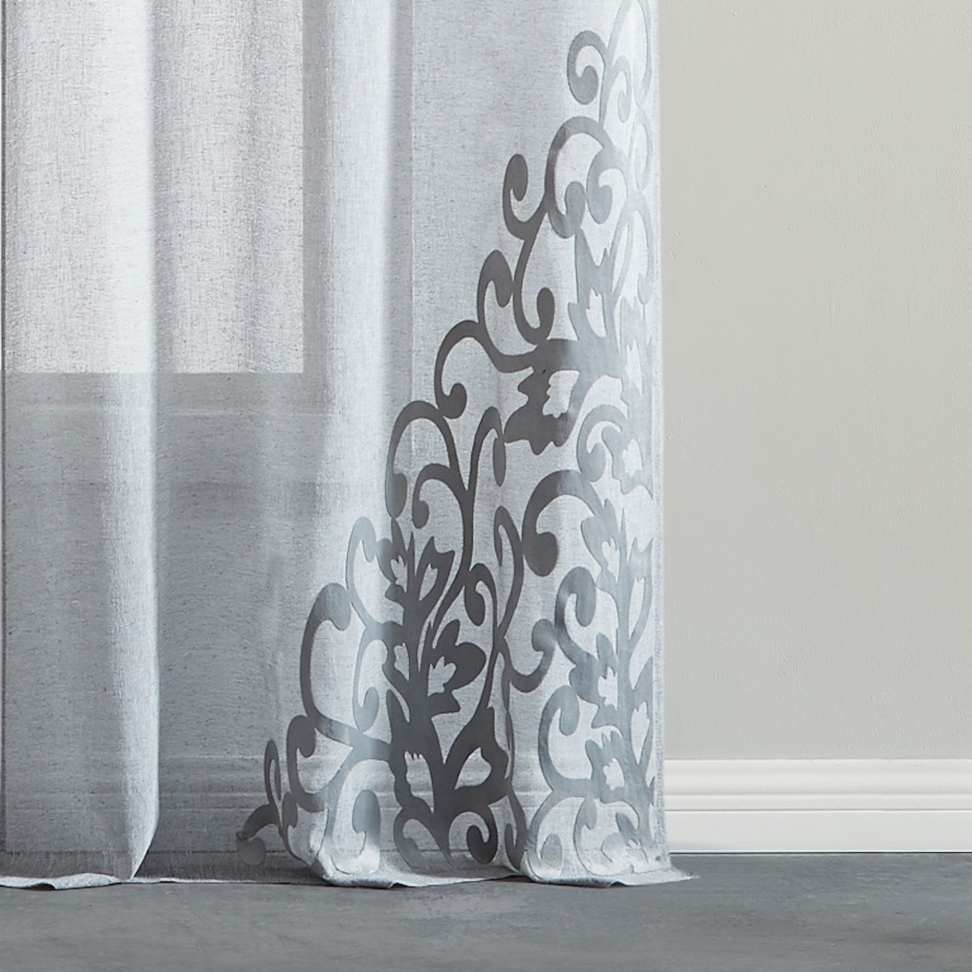 Dainty Home Natalie Boho 3D Velvet Scroll Design Appliqué Linen Look Light Filtering Grommet Panel Pair