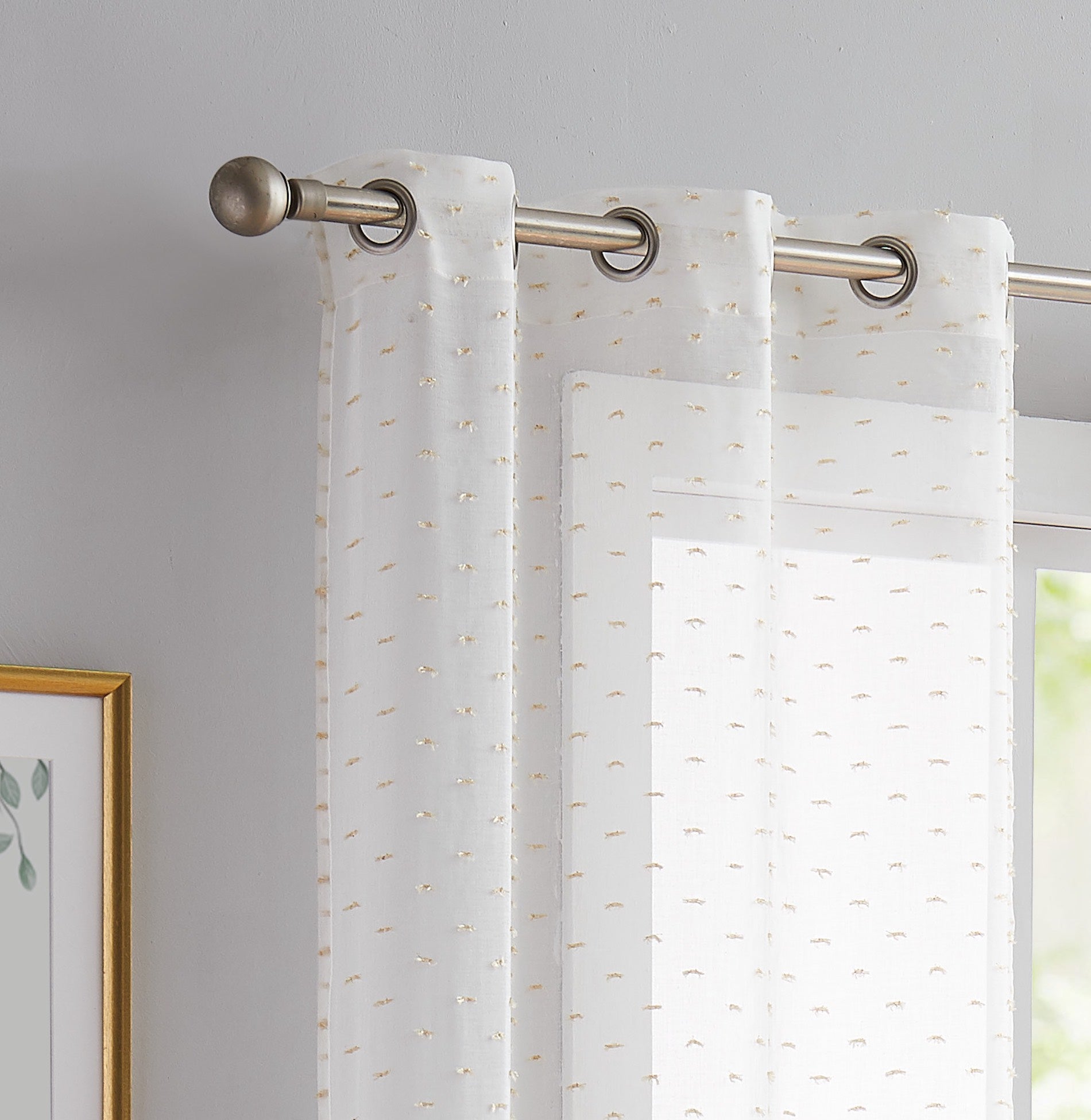 Dainty Home Sprinkles Boho Linen Look Fabric With 3D Embellished Lurex Sprinkles Light Filtering Grommet Panel Pair