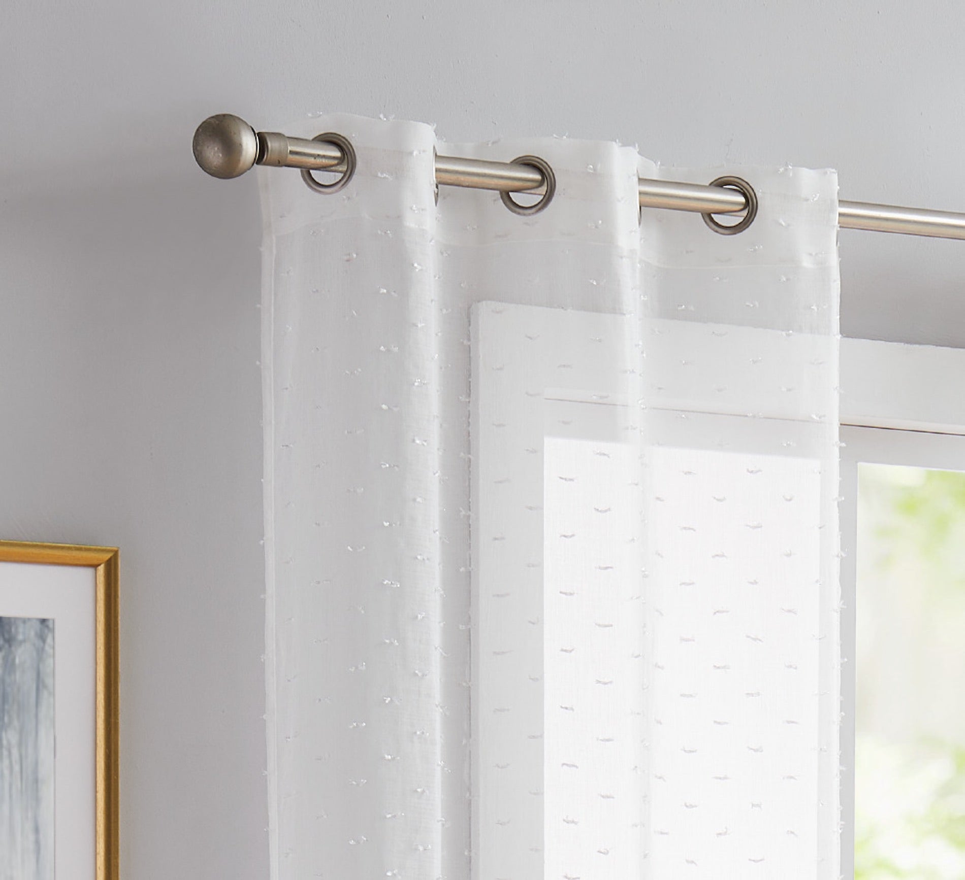 Dainty Home Sprinkles Boho Linen Look Fabric With 3D Embellished Lurex Sprinkles Light Filtering Grommet Panel Pair