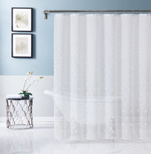Load image into Gallery viewer, Dainty Home Ashley Modern 3D Linen-Look Fabric Shower Curtain With 3D Gradient Smaller to Bigger Cotton Like Puffs