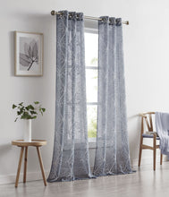 Load image into Gallery viewer, Dainty Home Stella Linen Look Boho Solid Fabric With 3D Floral Chenille Embroidery Light Filtering Grommet Panel Pair
