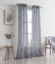 Load image into Gallery viewer, Dainty Home Stella Linen Look Boho Solid Fabric With 3D Floral Chenille Embroidery Light Filtering Grommet Panel Pair
