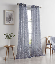 Load image into Gallery viewer, Dainty Home Rita Linen Look Boho Solid Fabric With 3D Floral Chenille Embroidery Light Filtering Grommet Panel Pair