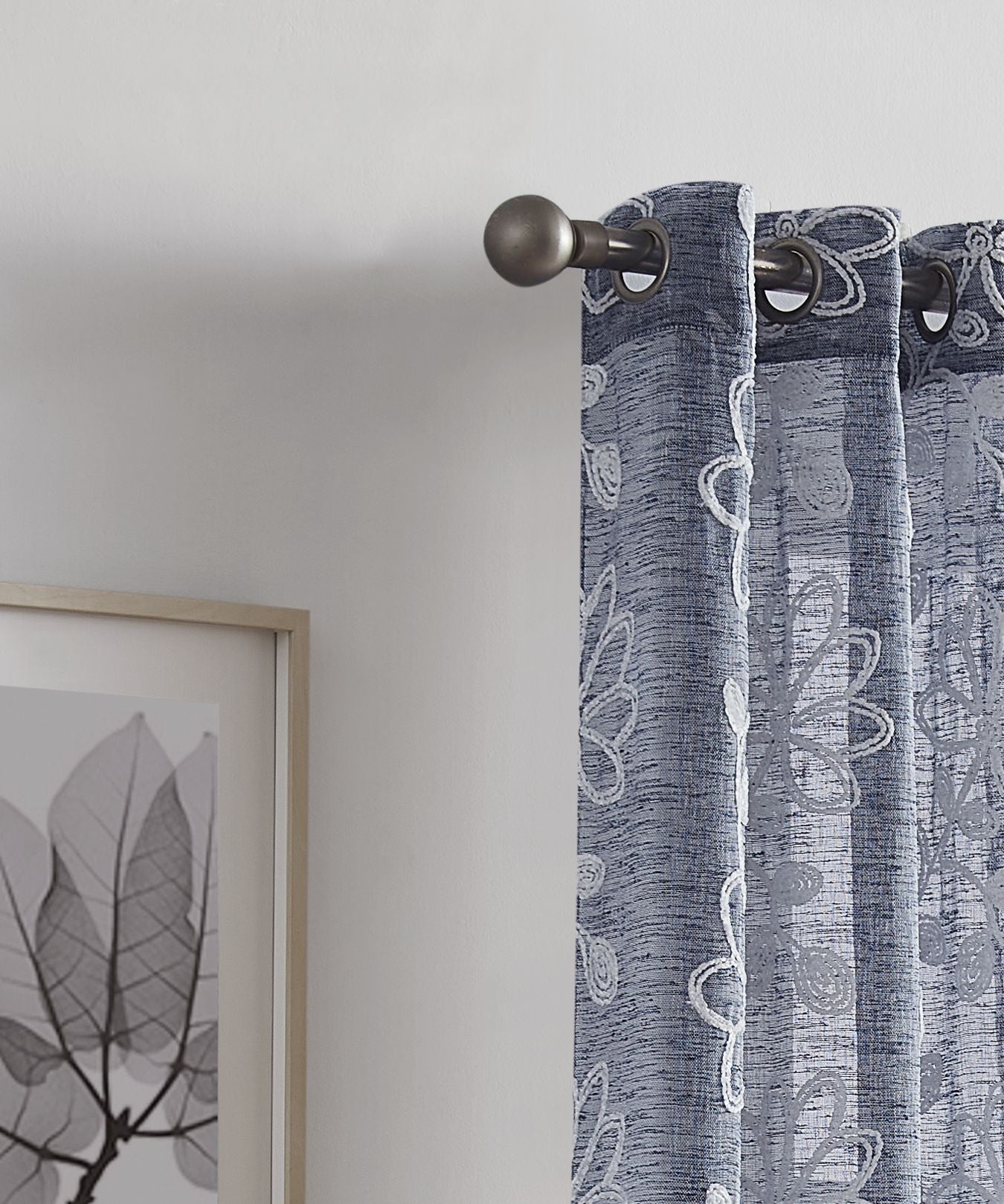 Dainty Home Rita Linen Look Boho Solid Fabric With 3D Floral Chenille Embroidery Light Filtering Grommet Panel Pair