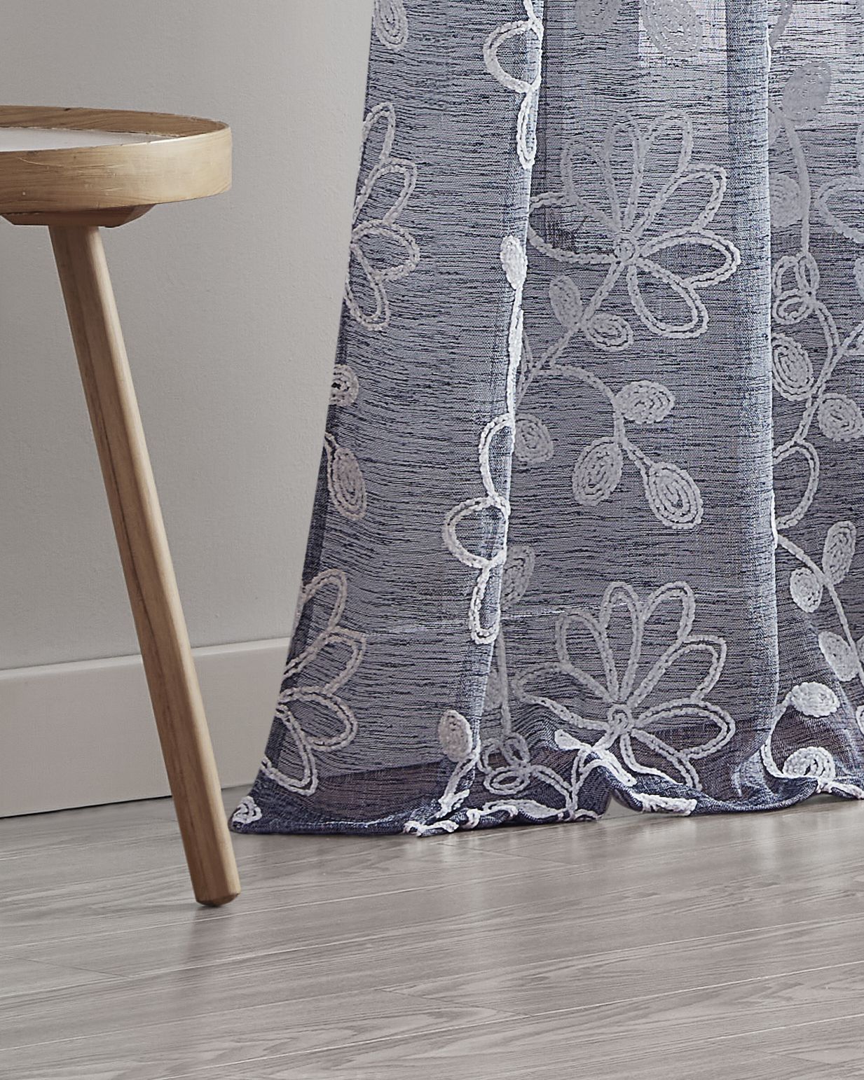 Dainty Home Rita Linen Look Boho Solid Fabric With 3D Floral Chenille Embroidery Light Filtering Grommet Panel Pair