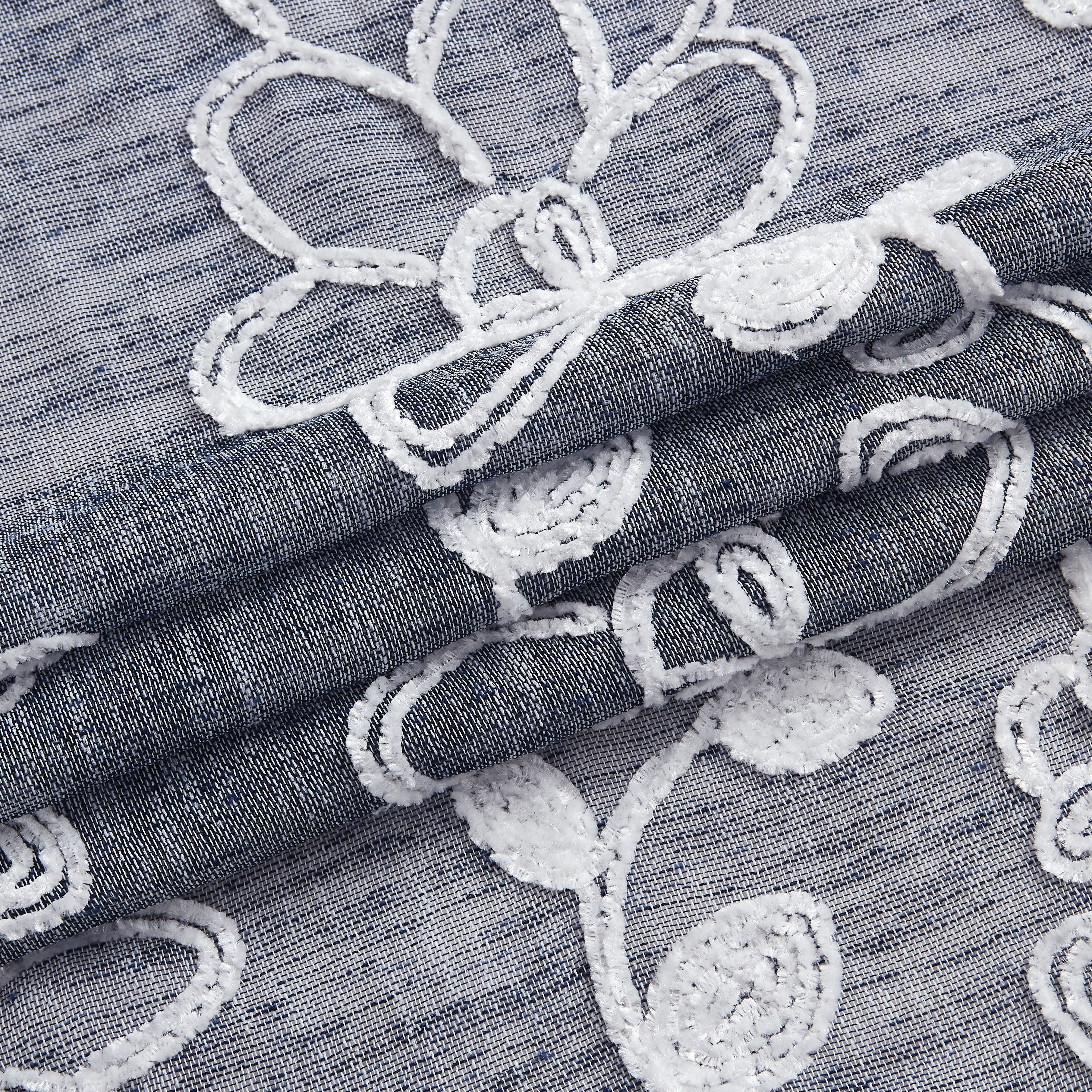 Dainty Home Rita Linen Look Boho Solid Fabric With 3D Floral Chenille Embroidery Light Filtering Grommet Panel Pair