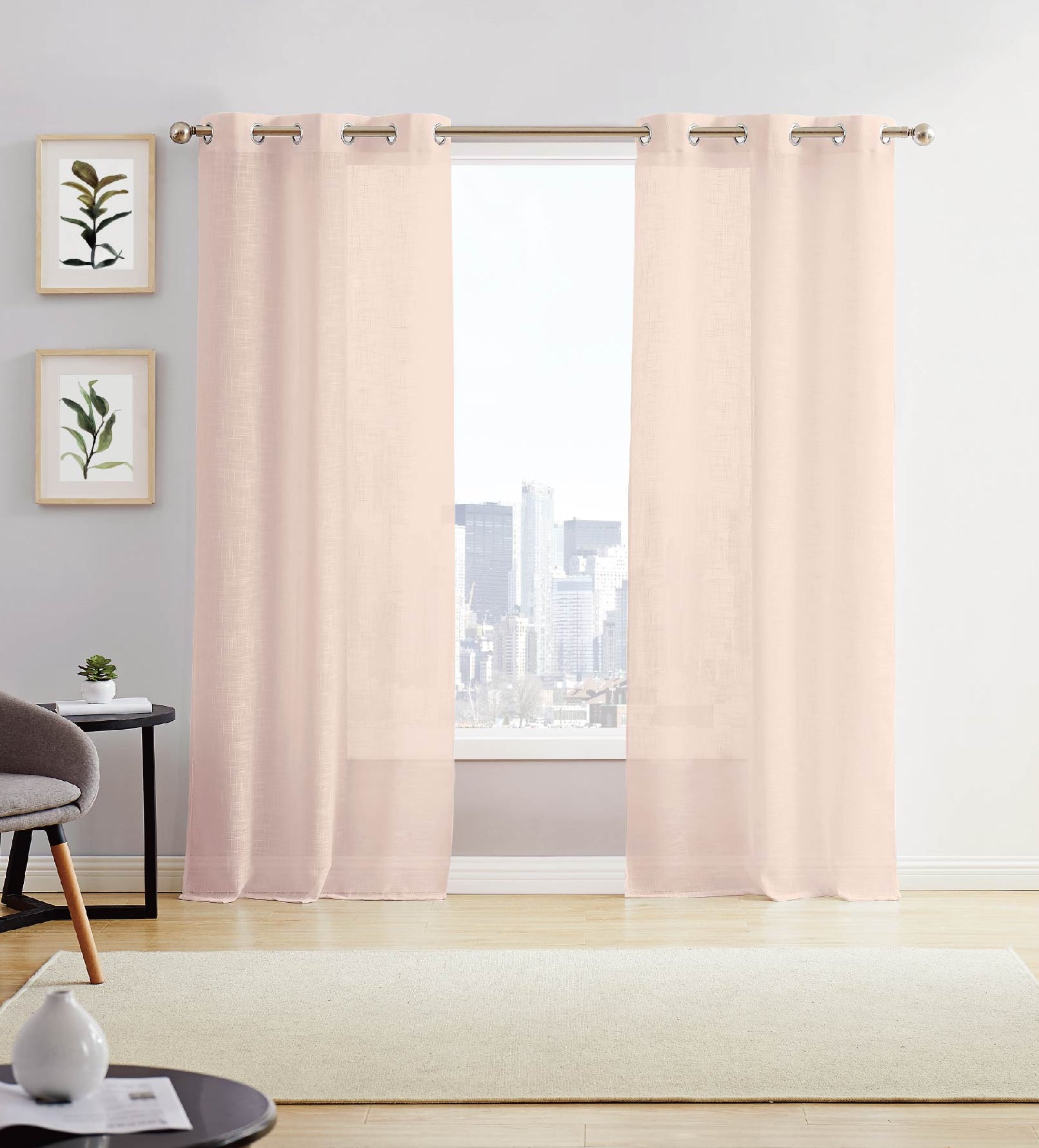 Dainty Home Hannah Solid Criss-Cross Weave Fabric Semi-Sheer Airy & Breathable Light Filtering Grommet Panel Pair
