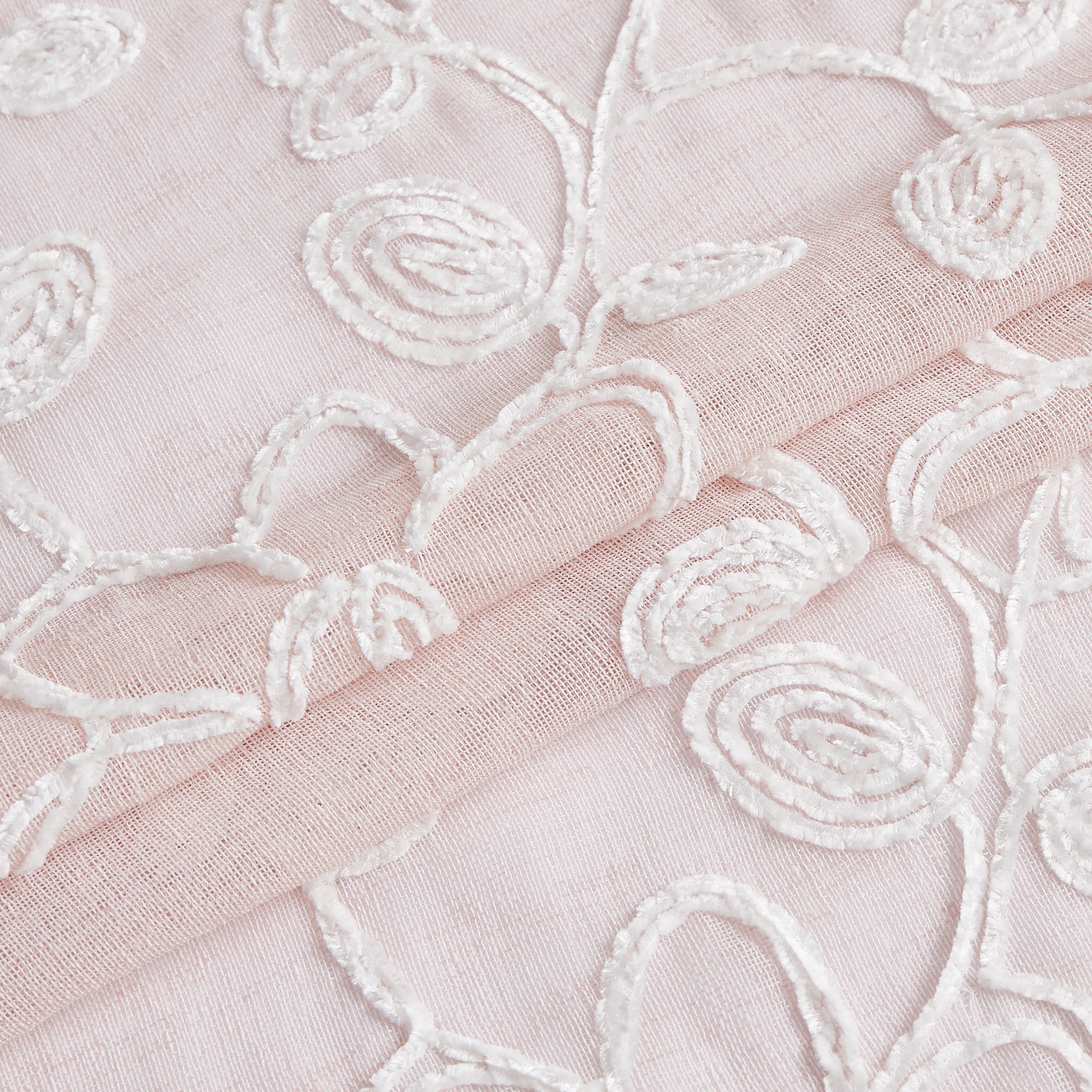 Dainty Home Rita Linen Look Boho Solid Fabric With 3D Floral Chenille Embroidery Light Filtering Grommet Panel Pair