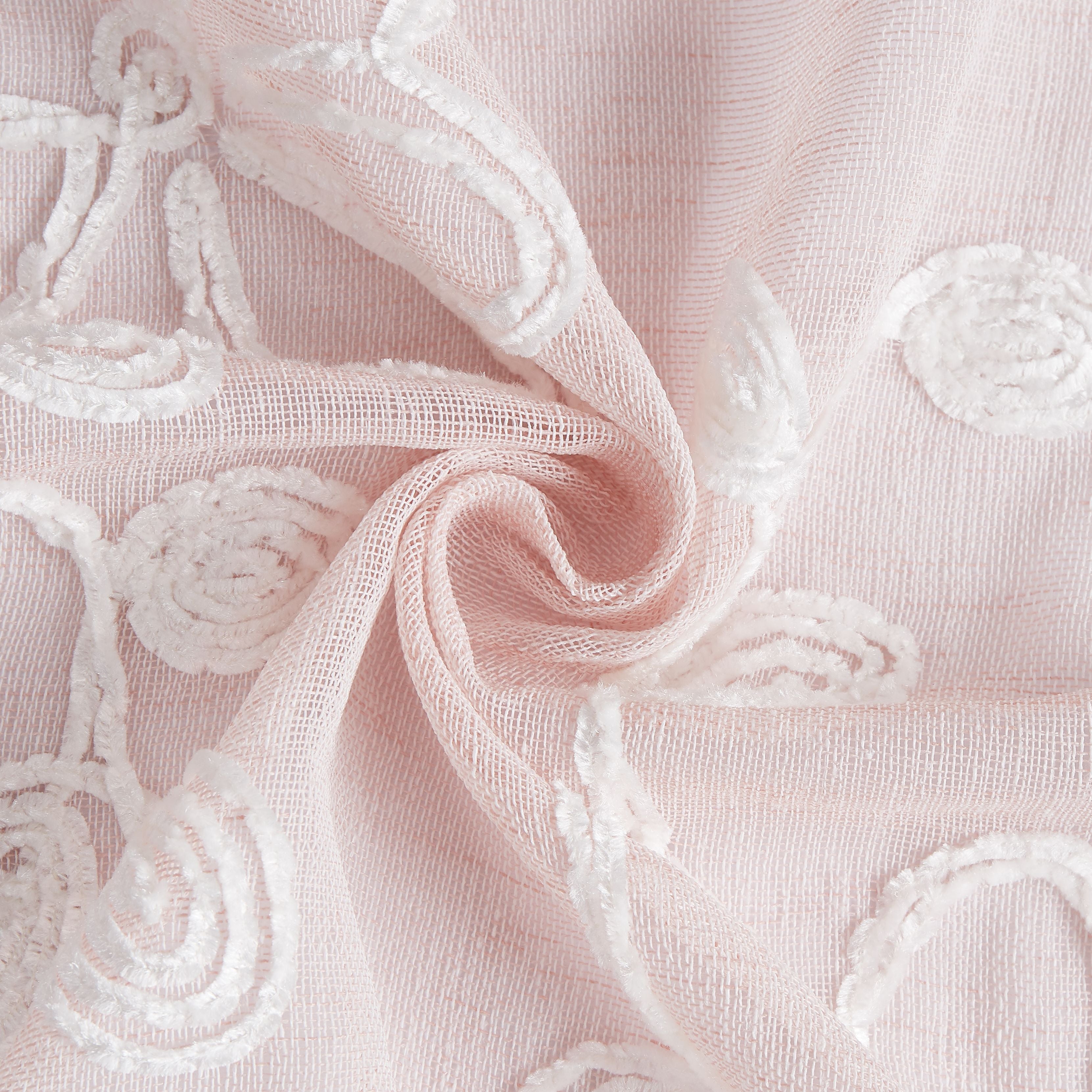 Dainty Home Rita Linen Look Boho Solid Fabric With 3D Floral Chenille Embroidery Light Filtering Grommet Panel Pair