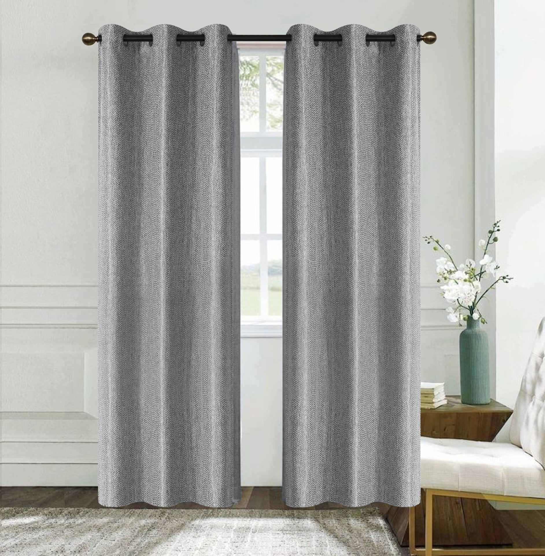 Dainty Home Boston Woven Herringbone Textured Thermal Insulated Blackout Grommet Panel Pair