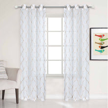 Load image into Gallery viewer, Dainty Home Charisma Geometric Lurex Lace Design Textured Linen Look Light Filtering Grommet Panel Pair