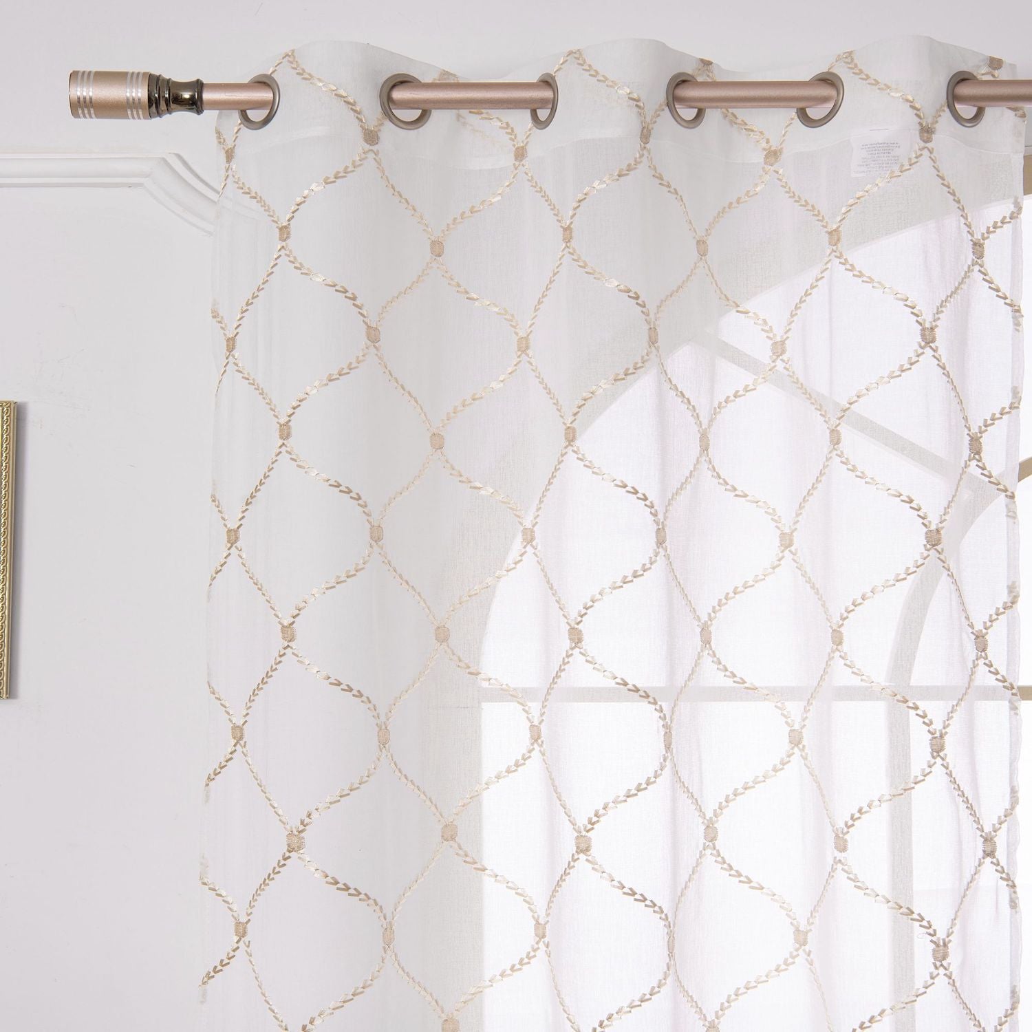 Dainty Home Charisma Geometric Lurex Lace Design Textured Linen Look Light Filtering Grommet Panel Pair