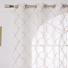 Load image into Gallery viewer, Dainty Home Charisma Geometric Lurex Lace Design Textured Linen Look Light Filtering Grommet Panel Pair