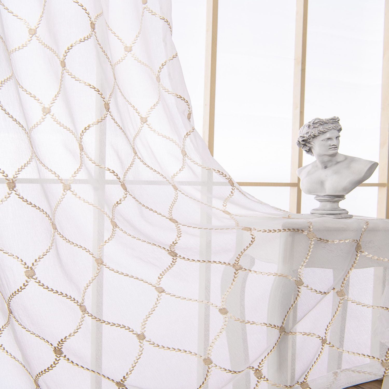 Dainty Home Charisma Geometric Lurex Lace Design Textured Linen Look Light Filtering Grommet Panel Pair