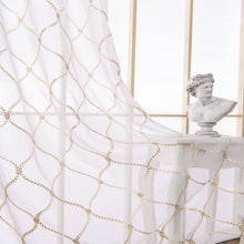 Load image into Gallery viewer, Dainty Home Charisma Geometric Lurex Lace Design Textured Linen Look Light Filtering Grommet Panel Pair