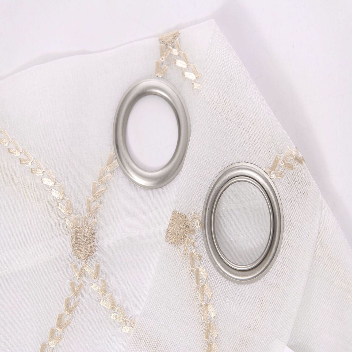 Dainty Home Charisma Geometric Lurex Lace Design Textured Linen Look Light Filtering Grommet Panel Pair