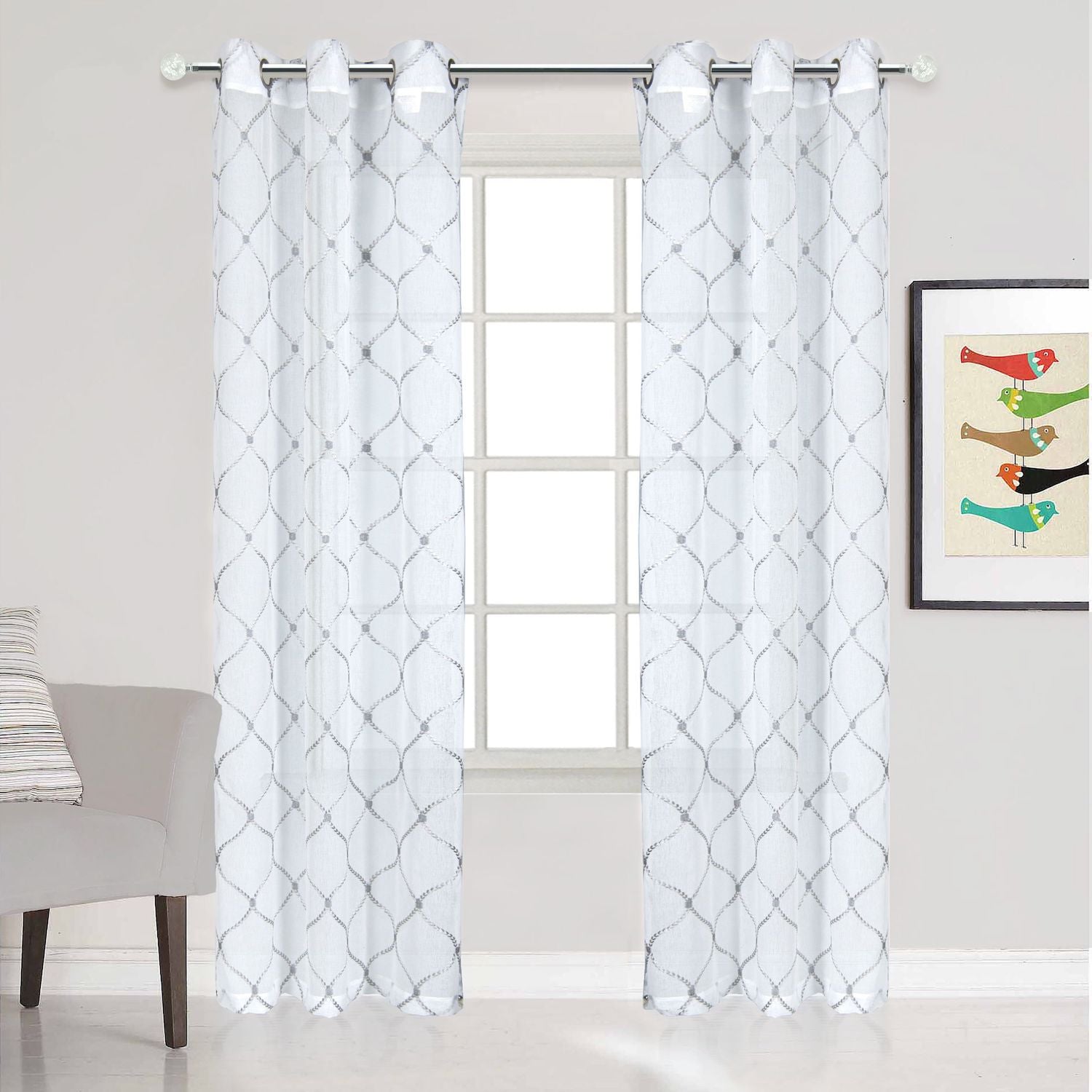 Dainty Home Charisma Geometric Lurex Lace Design Textured Linen Look Light Filtering Grommet Panel Pair