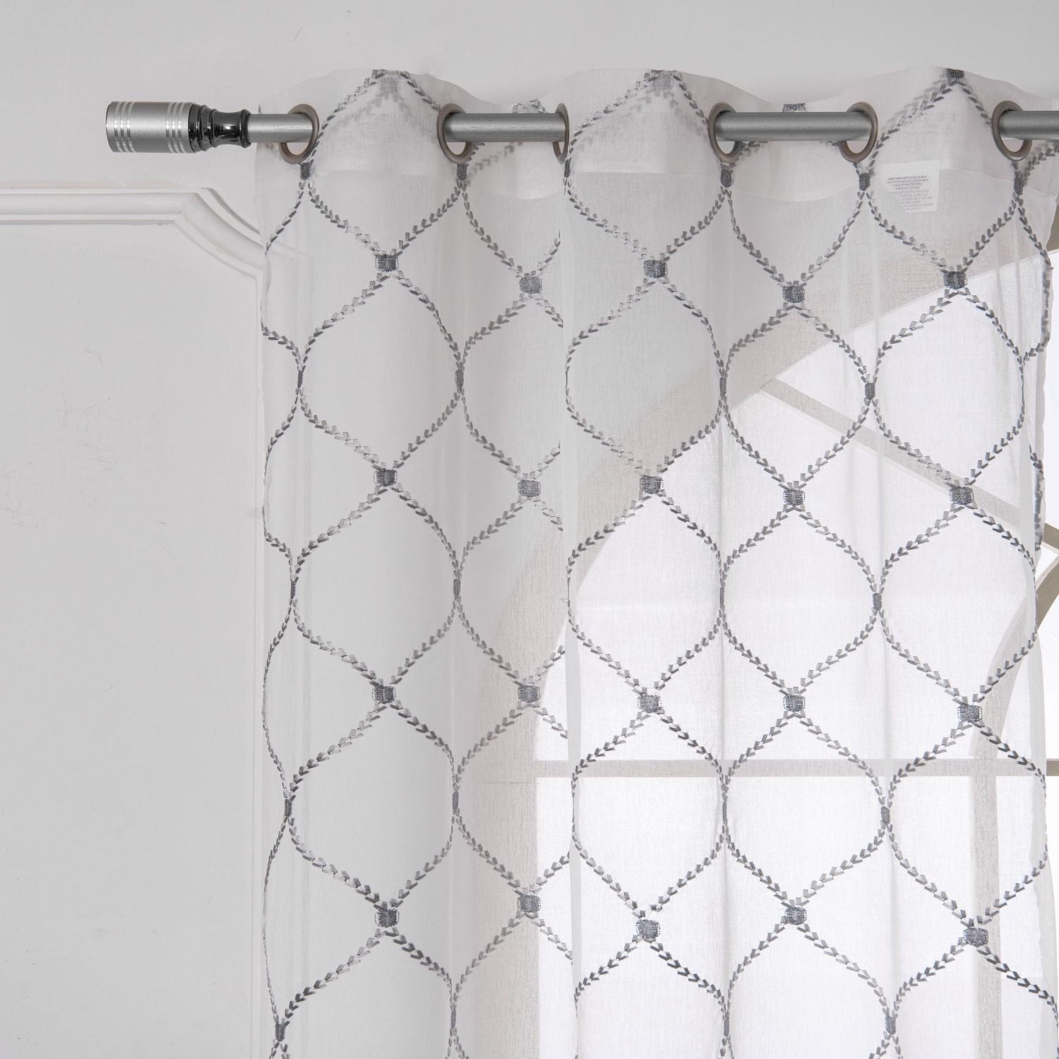 Dainty Home Charisma Geometric Lurex Lace Design Textured Linen Look Light Filtering Grommet Panel Pair