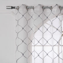 Load image into Gallery viewer, Dainty Home Charisma Geometric Lurex Lace Design Textured Linen Look Light Filtering Grommet Panel Pair