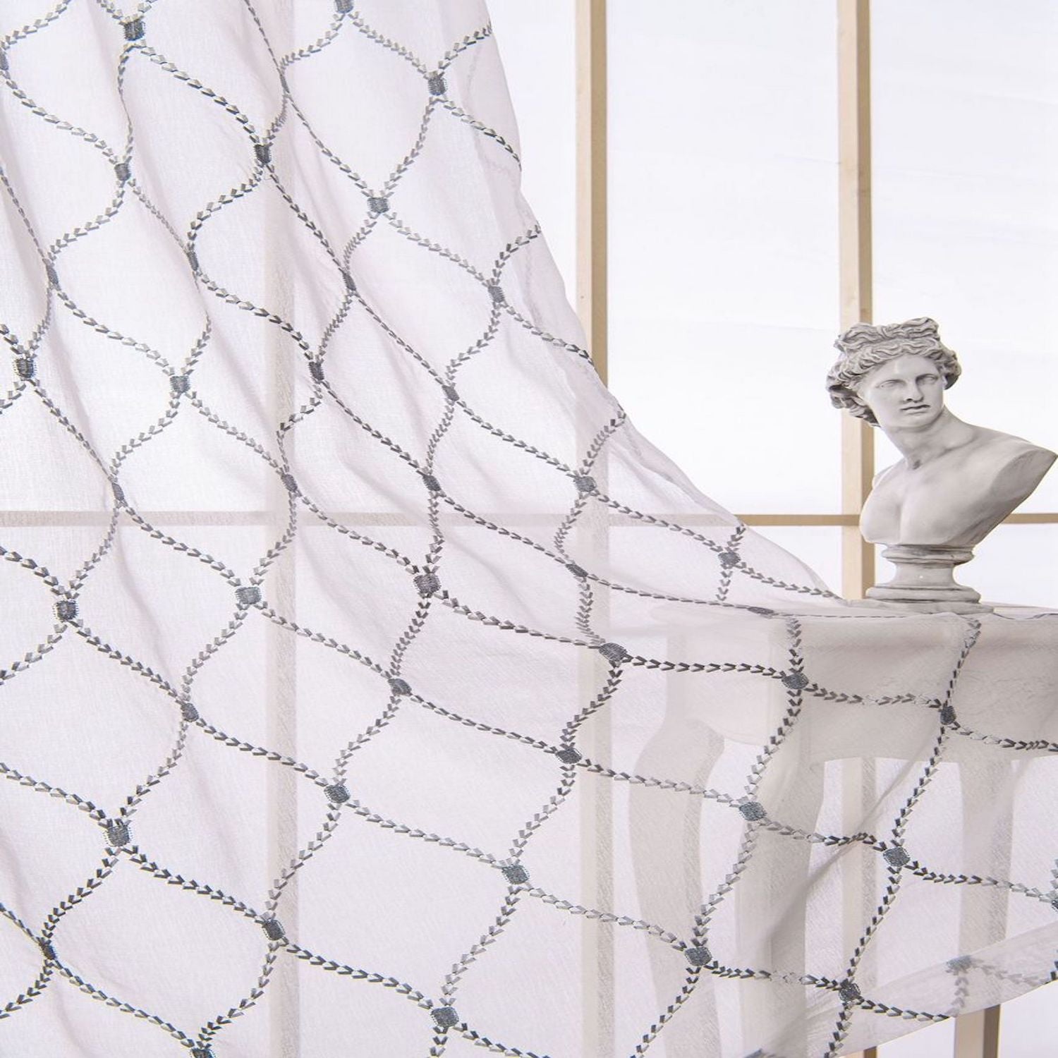 Dainty Home Charisma Geometric Lurex Lace Design Textured Linen Look Light Filtering Grommet Panel Pair