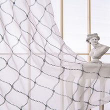 Load image into Gallery viewer, Dainty Home Charisma Geometric Lurex Lace Design Textured Linen Look Light Filtering Grommet Panel Pair