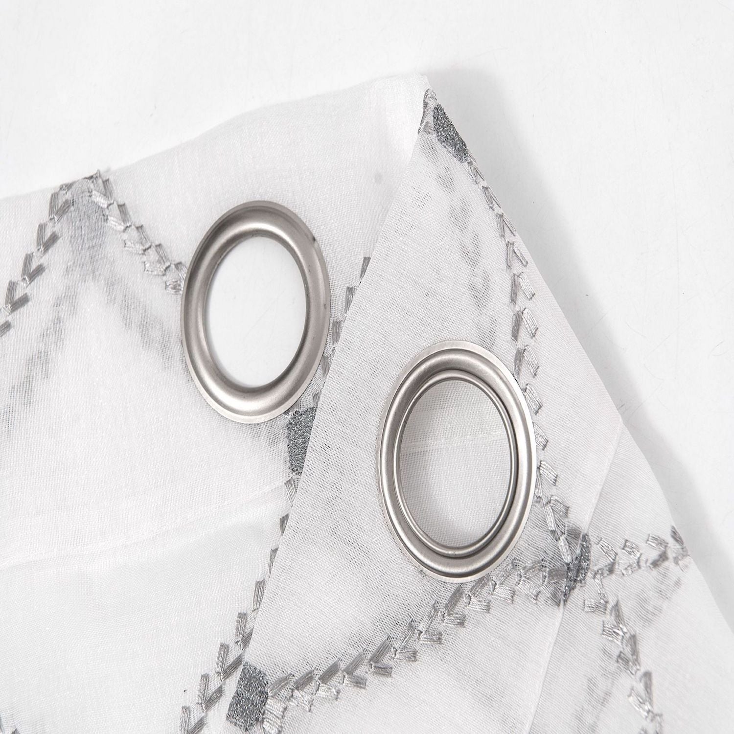 Dainty Home Charisma Geometric Lurex Lace Design Textured Linen Look Light Filtering Grommet Panel Pair