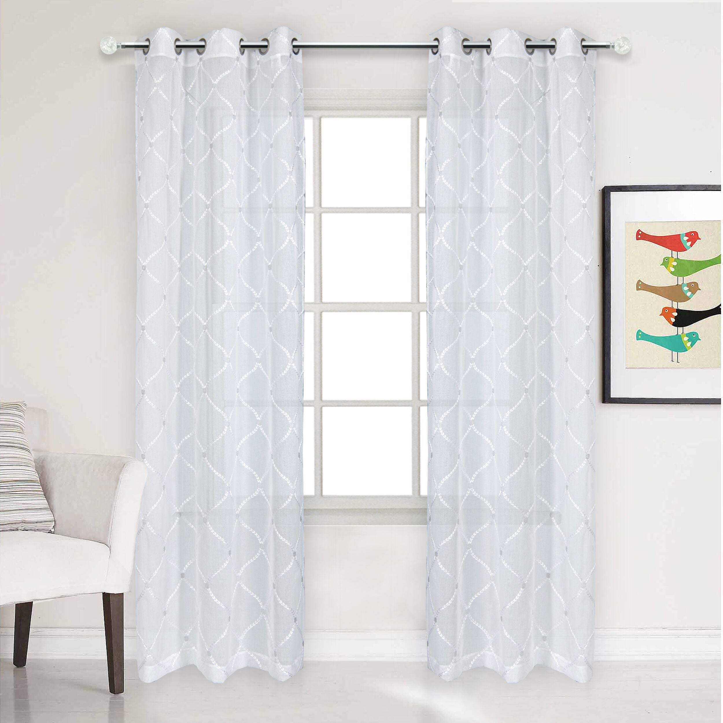 Dainty Home Charisma Geometric Lurex Lace Design Textured Linen Look Light Filtering Grommet Panel Pair