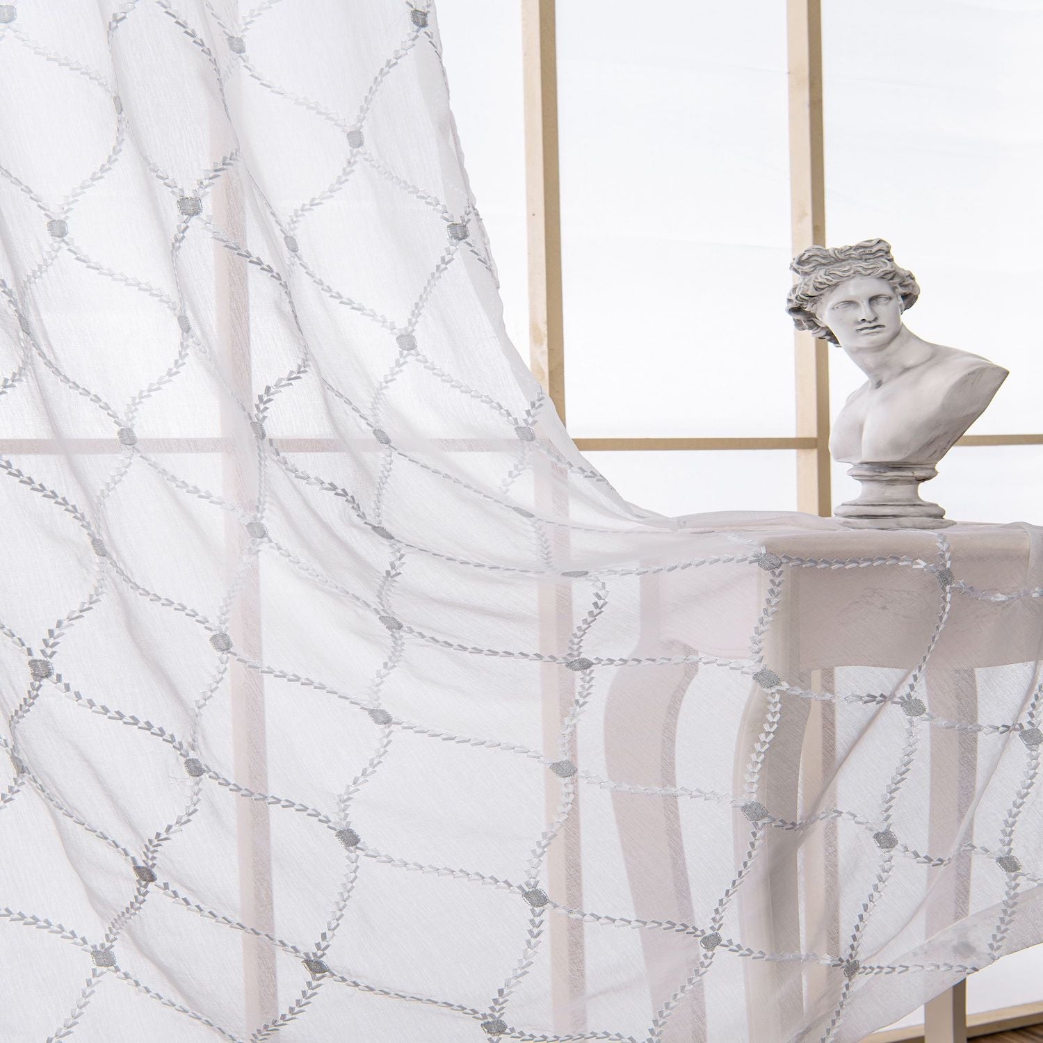 Dainty Home Charisma Geometric Lurex Lace Design Textured Linen Look Light Filtering Grommet Panel Pair