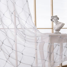 Load image into Gallery viewer, Dainty Home Charisma Geometric Lurex Lace Design Textured Linen Look Light Filtering Grommet Panel Pair