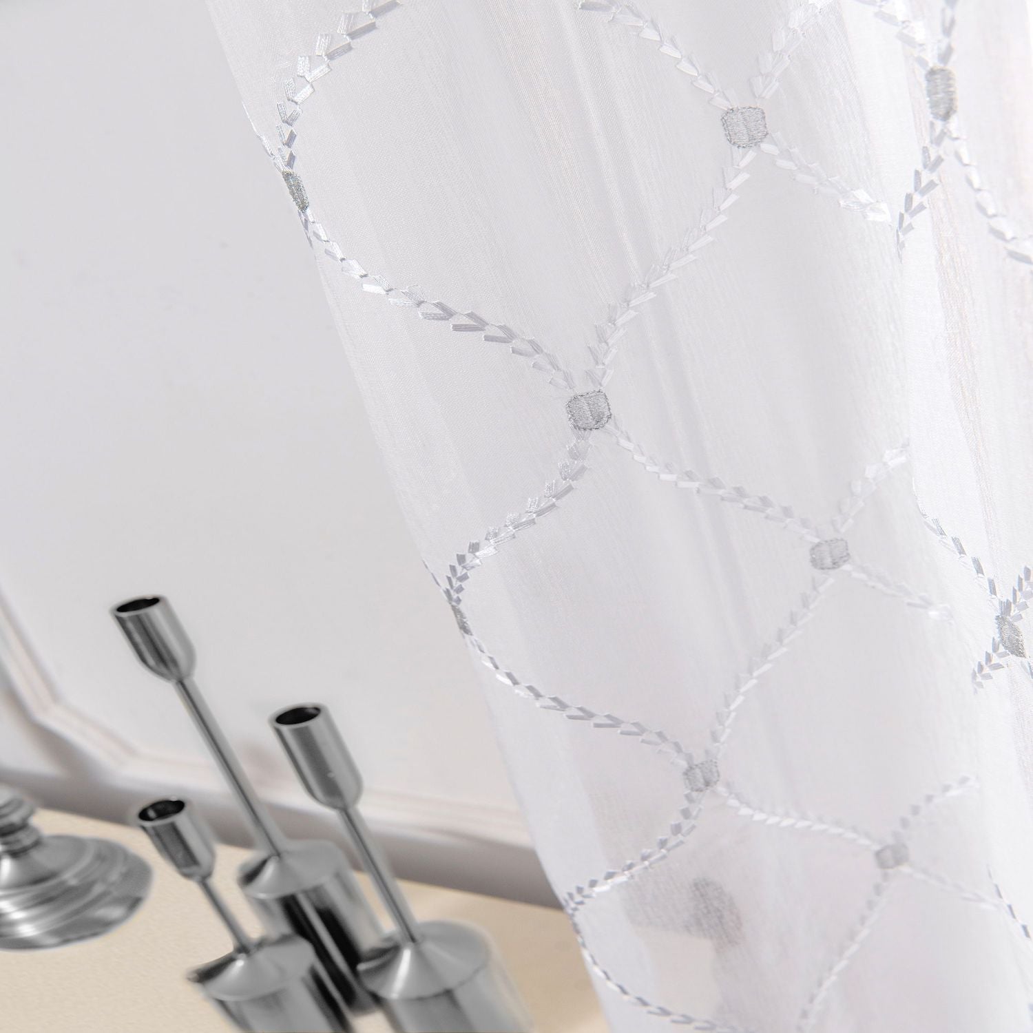 Dainty Home Charisma Geometric Lurex Lace Design Textured Linen Look Light Filtering Grommet Panel Pair