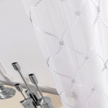 Load image into Gallery viewer, Dainty Home Charisma Geometric Lurex Lace Design Textured Linen Look Light Filtering Grommet Panel Pair