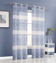 Load image into Gallery viewer, Dainty Home Caroline Boho Ombre Striped Gradient Fabric With 3D Floral Chenille Embroidered Linen Look Light Filtering Grommet Panel Pair