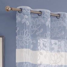 Load image into Gallery viewer, Dainty Home Caroline Boho Ombre Striped Gradient Fabric With 3D Floral Chenille Embroidered Linen Look Light Filtering Grommet Panel Pair