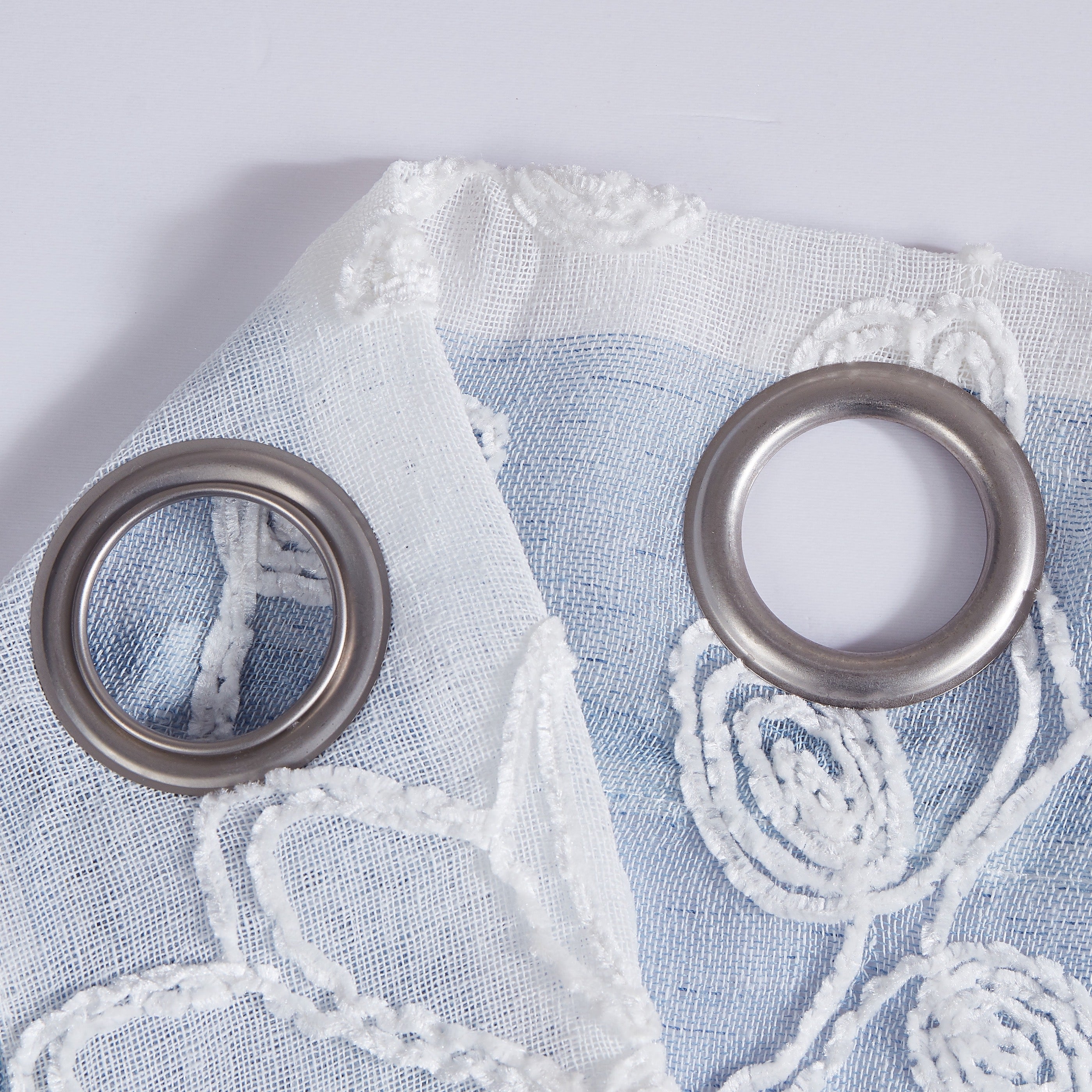 Dainty Home Caroline Boho Ombre Striped Gradient Fabric With 3D Floral Chenille Embroidered Linen Look Light Filtering Grommet Panel Pair