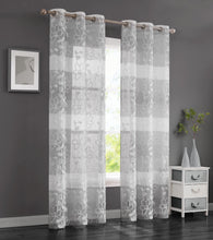 Load image into Gallery viewer, Dainty Home Caroline Boho Ombre Striped Gradient Fabric With 3D Floral Chenille Embroidered Linen Look Light Filtering Grommet Panel Pair