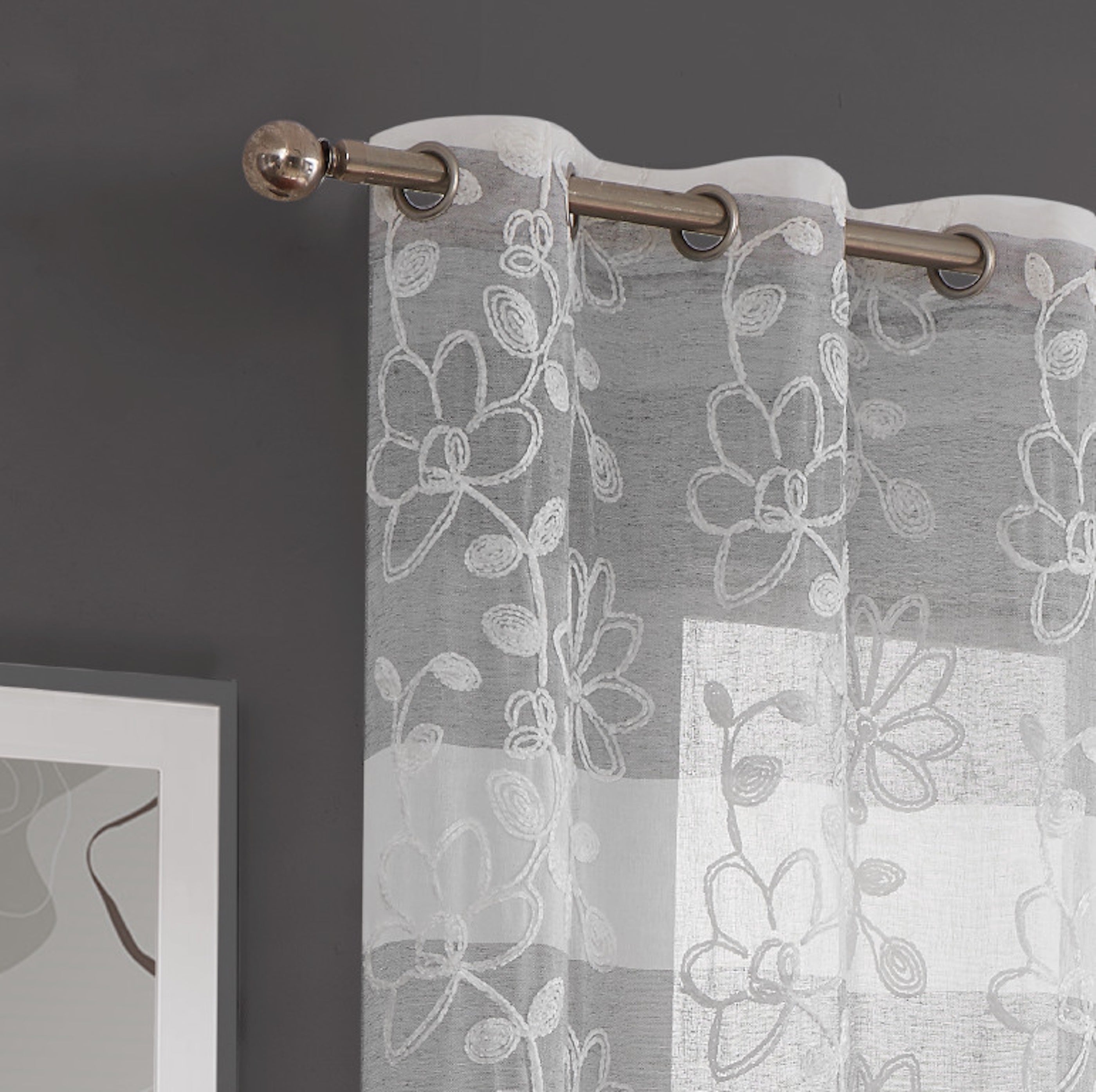 Dainty Home Caroline Boho Ombre Striped Gradient Fabric With 3D Floral Chenille Embroidered Linen Look Light Filtering Grommet Panel Pair