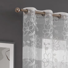 Load image into Gallery viewer, Dainty Home Caroline Boho Ombre Striped Gradient Fabric With 3D Floral Chenille Embroidered Linen Look Light Filtering Grommet Panel Pair