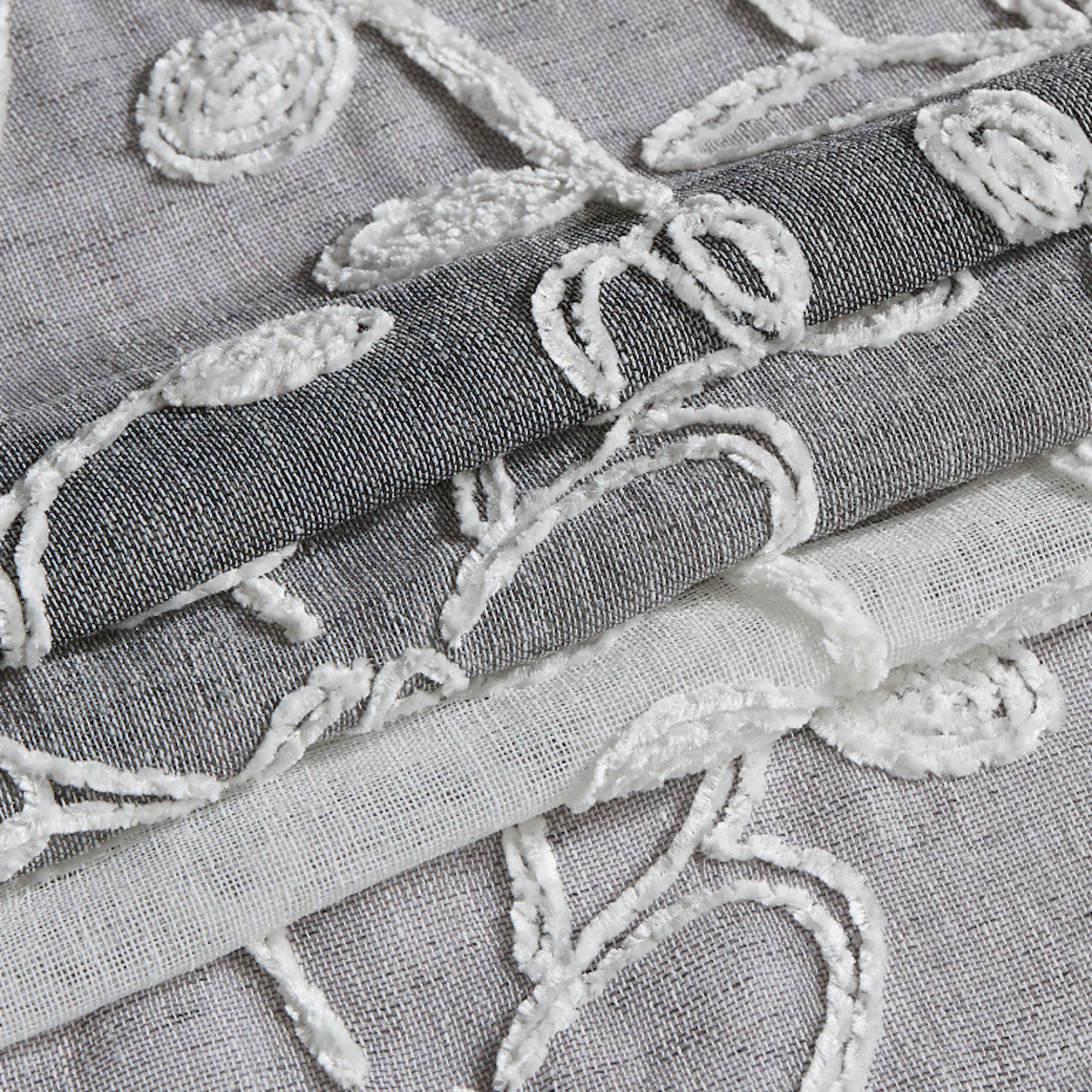 Dainty Home Caroline Boho Ombre Striped Gradient Fabric With 3D Floral Chenille Embroidered Linen Look Light Filtering Grommet Panel Pair