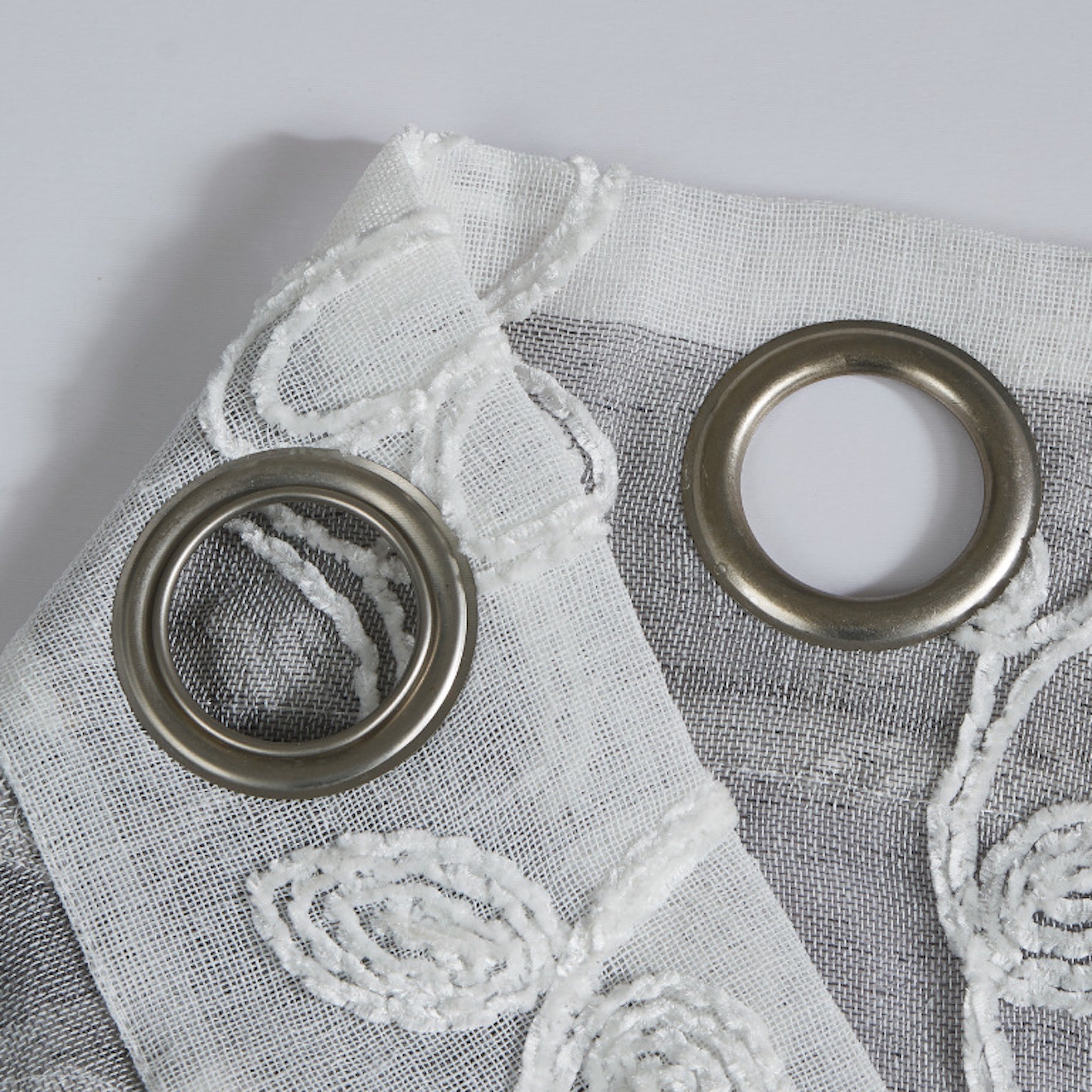 Dainty Home Caroline Boho Ombre Striped Gradient Fabric With 3D Floral Chenille Embroidered Linen Look Light Filtering Grommet Panel Pair