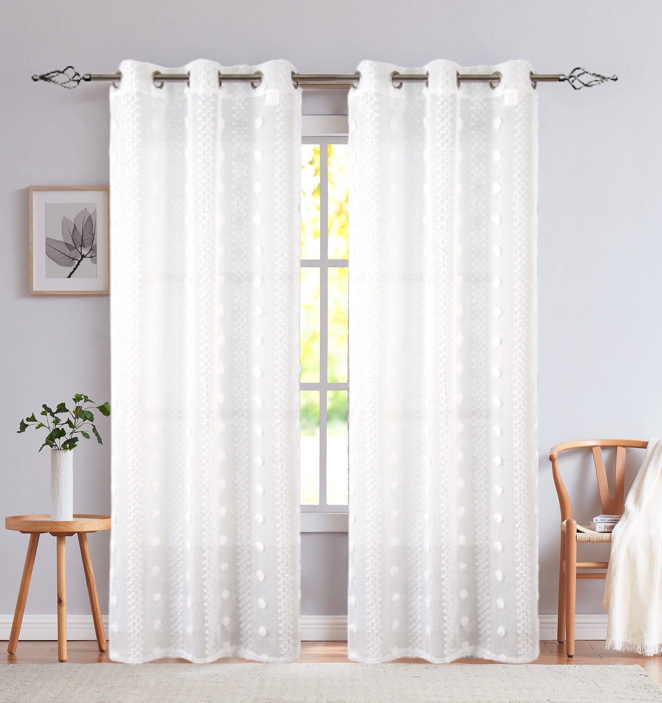 Dainty Home Cloud Linen Look Light Filtering Grommet Panel Pair With 3D Cotton Like Cloud Puffs
